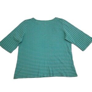 ​Christopher & Banks Women's Large Teal Green White Striped 100% Cotton Top L